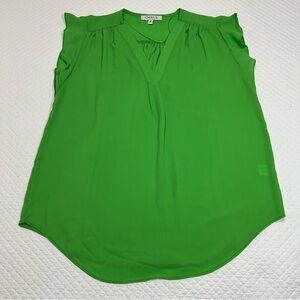 Chaus Flutter Sleeve Women's Green Blouse Sz S